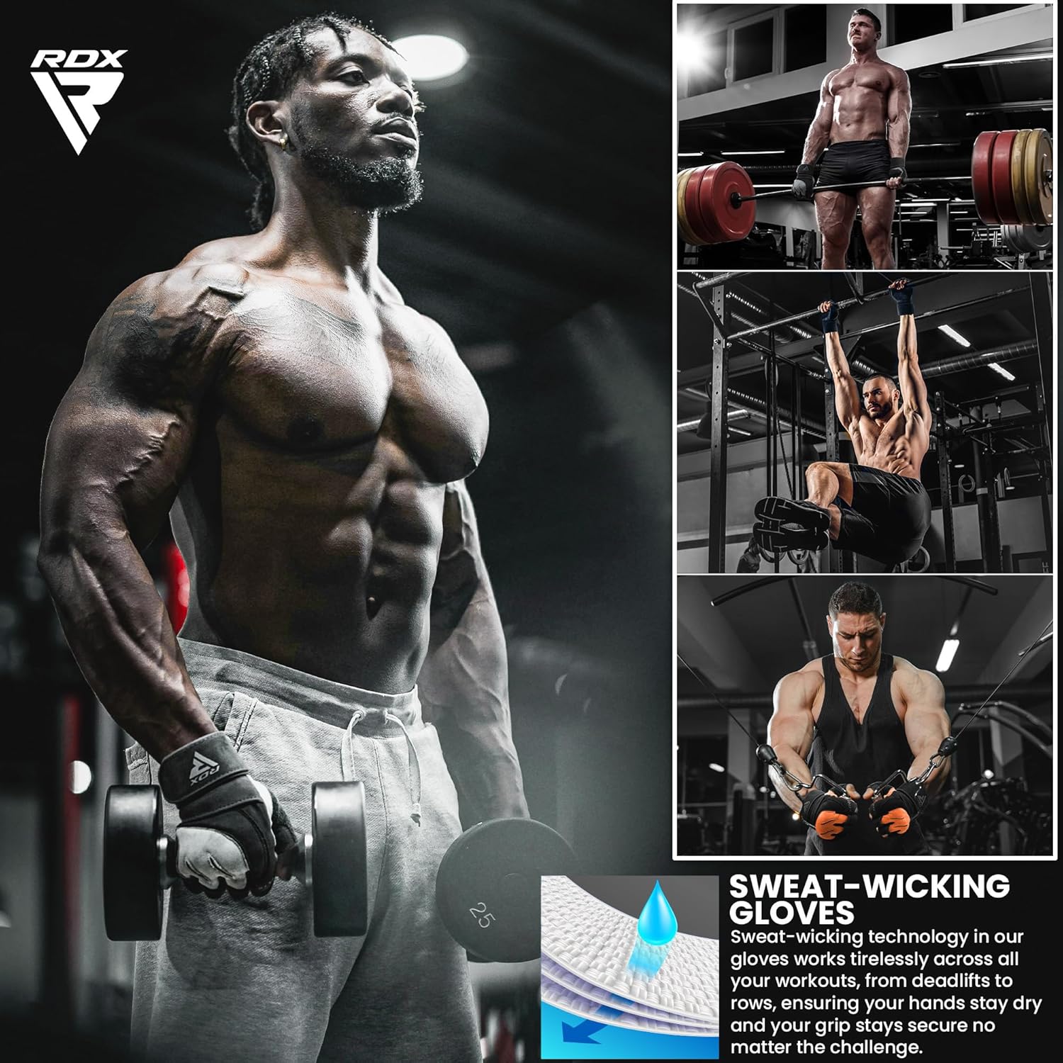 RDX Weight Lifting Gloves - Anti-Slip Padded Palm & Wrist Support | 50 CM Straps for Powerlifting & Bodybuilding