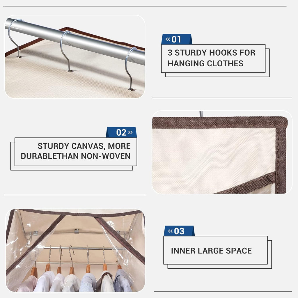 Storage Maniac Hanging Garment Bag - 2-Pack Long Dress & Suit Covers with Clear Window | Beige