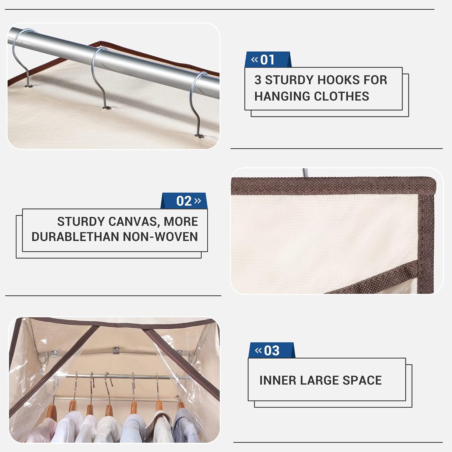 Storage Maniac Hanging Garment Bag - 2-Pack Long Dress & Suit Covers with Clear Window | Beige