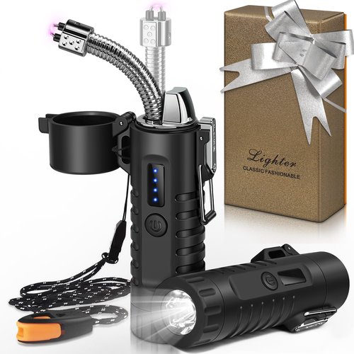 Lafagiet Electric Lighter, USB C Rechargeable, with LED Battery Display, Flashlight, 360° Flexible extendable Arc Lighters for Candle, Camping, Outdoor Adventure