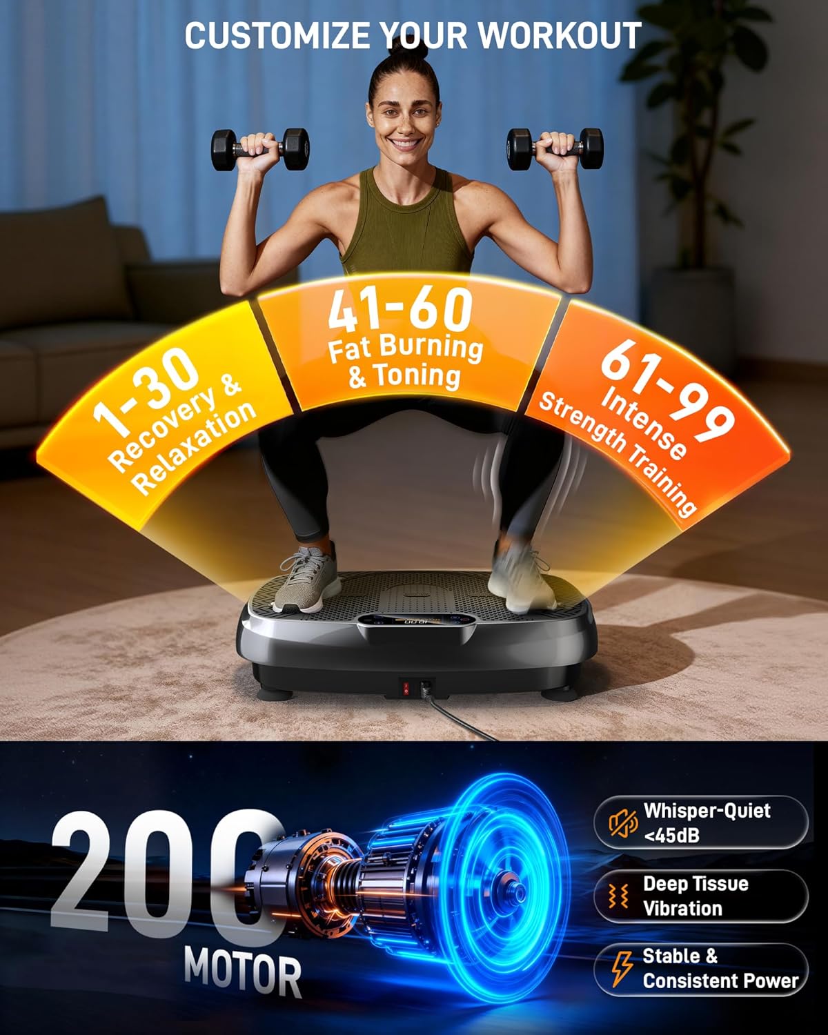 Renoj Vibration Plate Exercise Machine - Full Body Workout Vibrating Platform with LED Display, Speaker & 2 Bands | Black