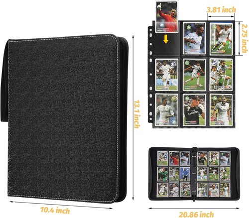 GERMUN Premium Zip Card Binder - 9 Pocket Trading Card Album for MTG, TCG & Sports Cards | 720 Double-Sided Pockets (Black)