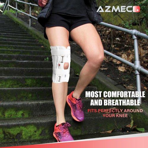 Azmec Straight Leg Brace Tri-Panel Orthopedic Knee Immobilizer 12" Long Adjustable Side Panels Knee Splint – Lightweight Universal Leg Brace for Adolescent, Women and Men - White