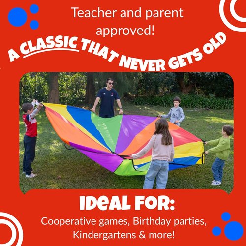 Activejoy - Kids Rainbow Parachute Toy - 8ft, 12ft, 20ft, 24ft - Perfect for Gym Class & Outdoor Fun