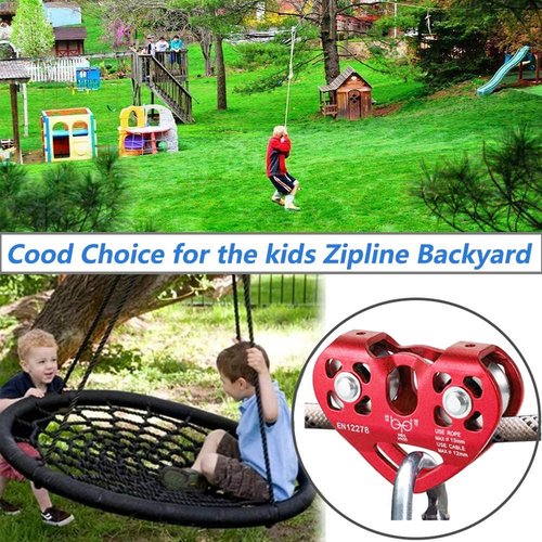 Zipline Trolley Kit with 25kN Carabiner Double Tandem Dual Pulley for 1/4 5/16 3/8 1/2 Cable for Backyard Zipline Climbing Rescue 30KN 6700LBS …
