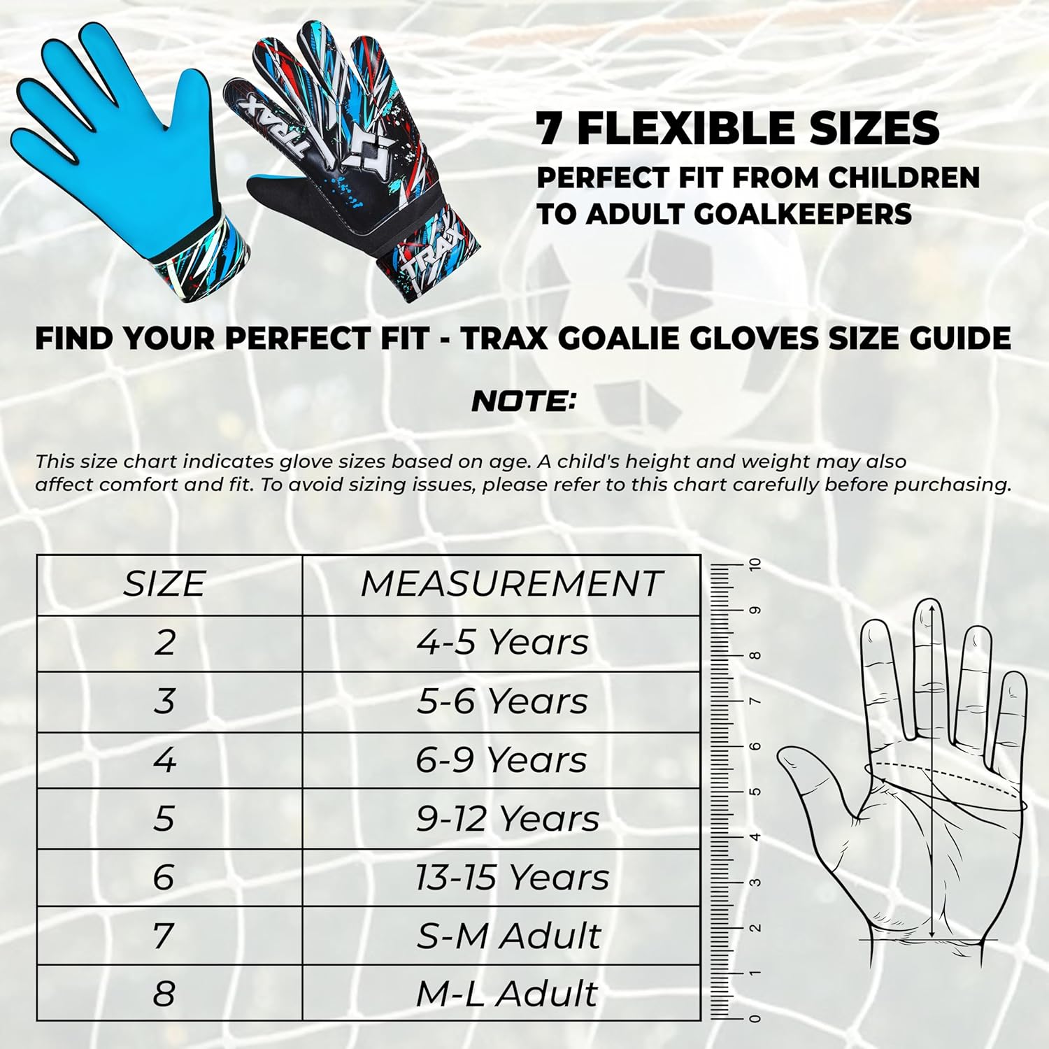 Soccer Goalie Gloves - Youth & Adult Football Goalkeeper Gloves with 4mm Latex Grip & Finger Protection