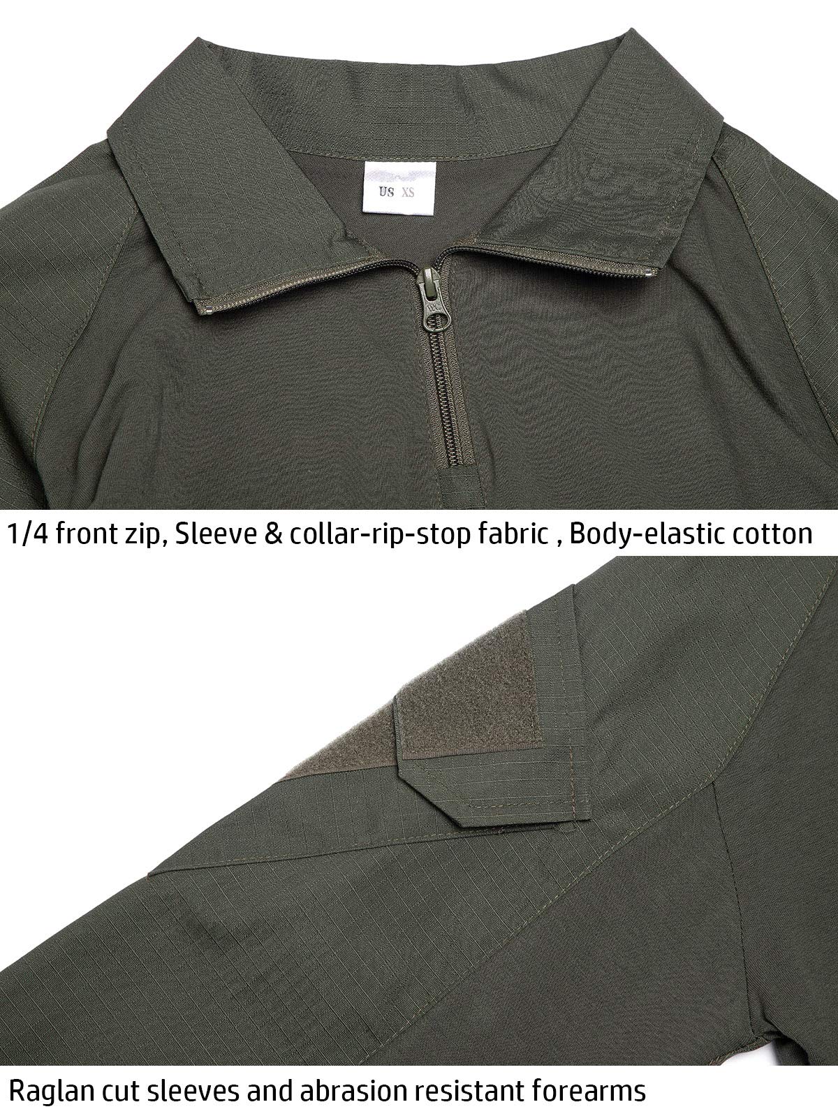 ReFire Gear Men's Military Tactical Army Combat Long Sleeve Shirt Slim Fit Camo T-Shirt with 1/4 Zipper