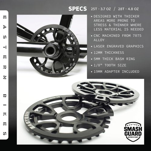 Eastern Bikes Smashguard BMX Sprocket with Built-in Guard, 25T or 28T CNC Machined 7075-T6 Alloy, Durable BMX Chainring for Freestyle & Park Riding (25T)