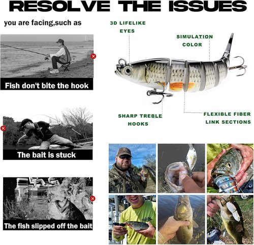 Bass Fishing Lure - Multi-Jointed Bionic Swimbaits with Treble Hooks for Freshwater & Saltwater | Ideal for Bass, Pike & Trout