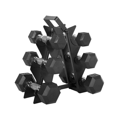 CAP Barbell 32-Pound Coated Hex Dumbbell Set with Dumbbell Stand, Black, 32 Pound Coated Set (SDRS-32RK03)