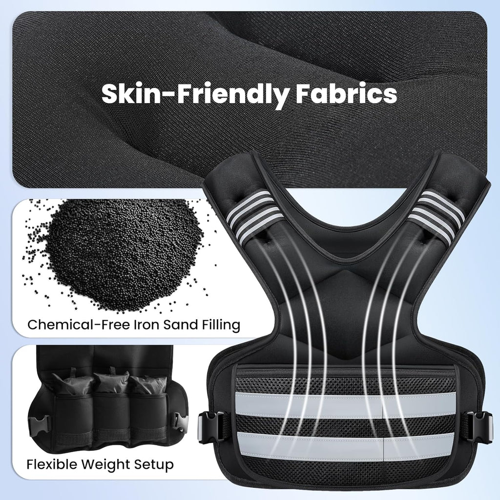 Skiennix Weighted Vest - Adjustable 4-32lb Rucking Vest with Storage Pocket & Reflective Stripes for Workouts
