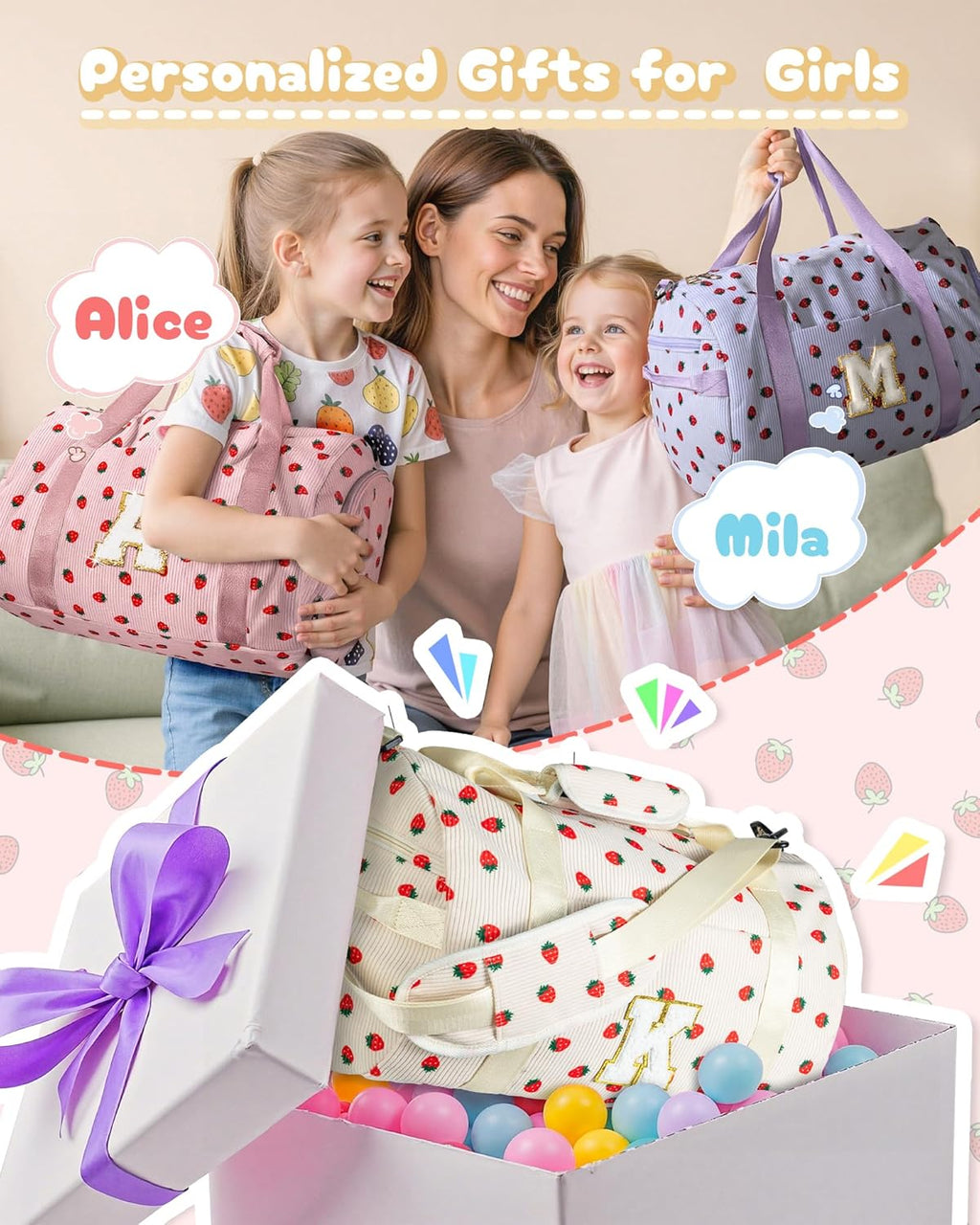 Skiennix Girls Gym Bag - Personalized Weekend Duffel with Shoe Compartment & Makeup Bag | Ideal Gift for Teens (Letter K)