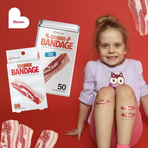 BioSwiss Bacon Shaped Bandages - Latex Free Self-Adhesive Wound Care | 24 Count Sterile Set
