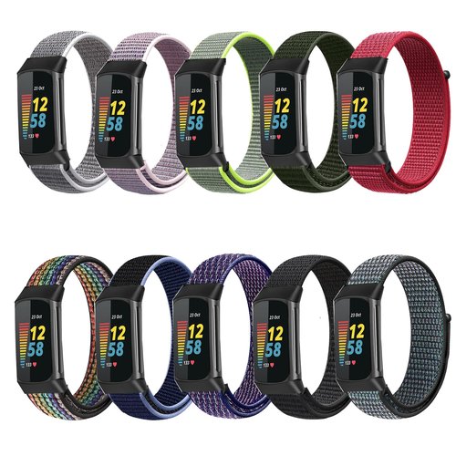 10 Packs Nylon Band Compatible with Fitbit Charge 5/ Charge 6 for Women Men, Adjustable Sport Stretchy Braided Solo Loop Strap for Fitbit Charge 5/6