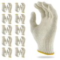 10 Inch Large Beige PolyCotton Work Gloves - Pack of 12, Elastic Wrist, Yellow Edge Line