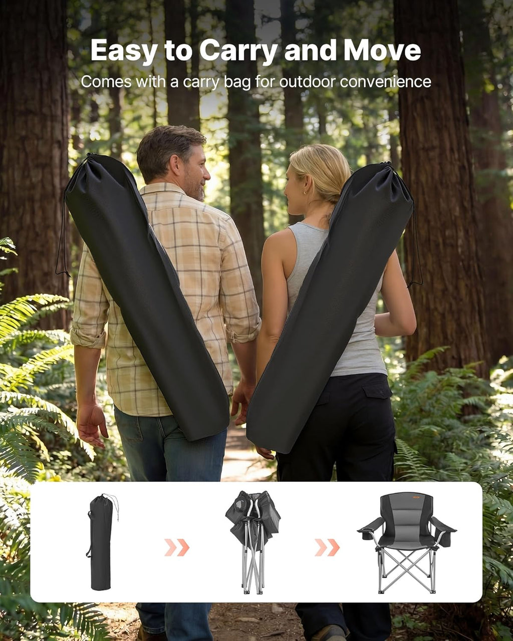 VEVOR Oversized Camping Chair - Portable Heavy-Duty Quad with Lumbar Support & Side Pockets | 2-Pack
