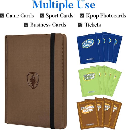 Fabmaker Premium 9 Pocket Card Binder - Sturdy Trading Card Album for 540 Cards | Brown PU Cover