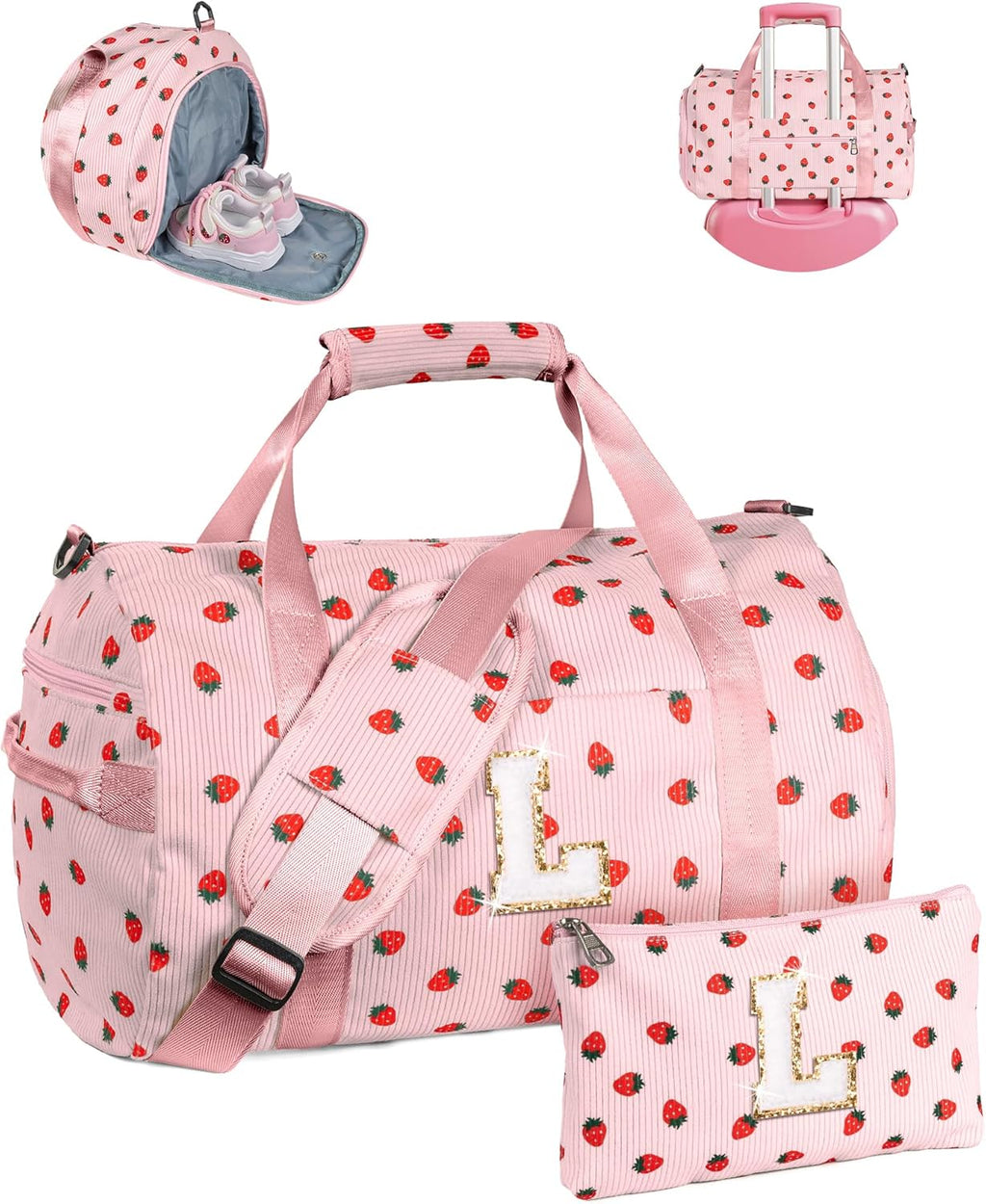 Skiennix Personalized Girls Gym Bag - Stylish Weekend Duffel with Shoe Compartment & Makeup Pouch | Ideal Birthday Gift for 6-Year-Old (Letter L)