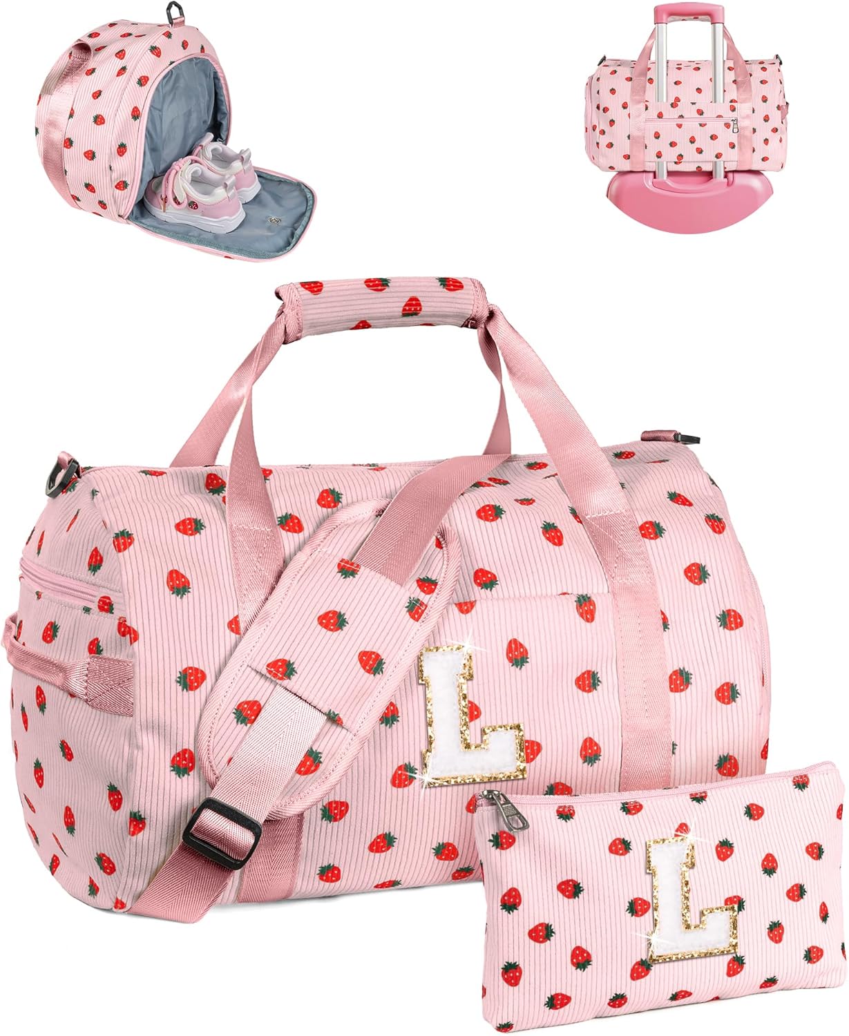 Skiennix Personalized Girls Gym Bag - Stylish Weekend Duffel with Shoe Compartment & Makeup Pouch | Ideal Birthday Gift for 6-Year-Old (Letter L)