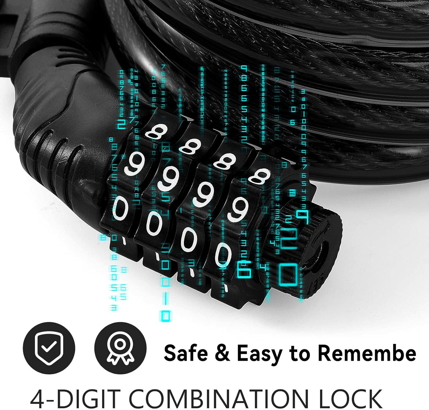 Skiennix E-Scooter Lock - 4 Ft Long Combination Cable Lock for Xiaomi M365/Max/Ninebot | Anti-Theft Security