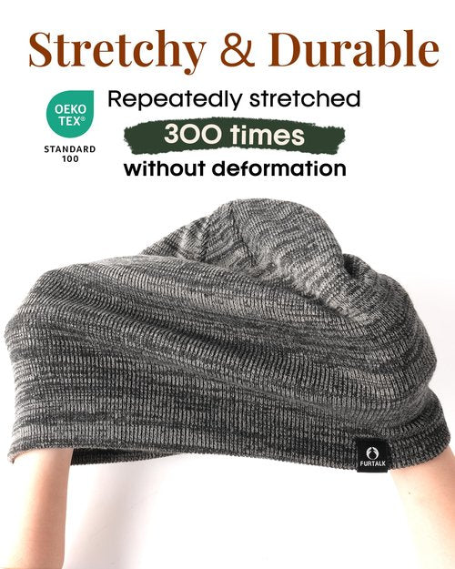 FURTALK Winter Beanie Hats for Men Women Warm Fleece Lined Double Layer Skull Cap Unisex Soft Slouchy Beanie, Black-Grey Mixed