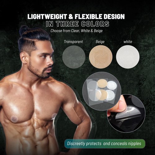 XportGrip Nipple Covers for Men – Anti-Chafing Protection for Running, Gym & Sports – Sweatproof, Invisible Under Shirts – White, Beige & Clear