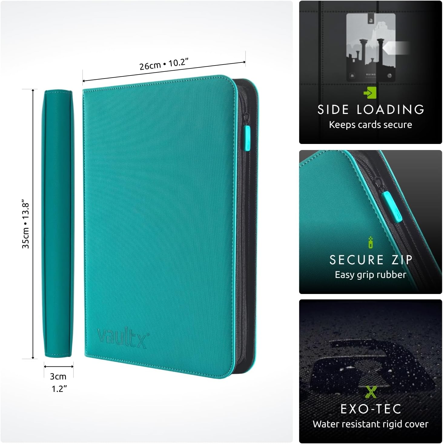 Vault X 9 Pocket Trading Card Zip Binder - Premium Exo-Tec Material, Holds 360 Cards, Teal Color