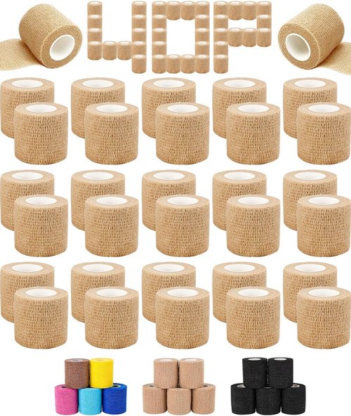 AZEN 40 Pack Self Adhesive Bandage Wrap, 2" X 5 Yards Elastic Cohesive Bandage Wrap, Skin Color Athletic Tape, Vet Wrap, Ankle Tape, Tattoo Grip Tape Wrap