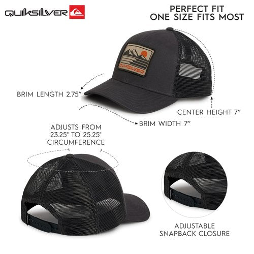 Quiksilver Men's Premium Cotton Adjustable Snap Back Logo Baseball Cap, Charcoal, One Size