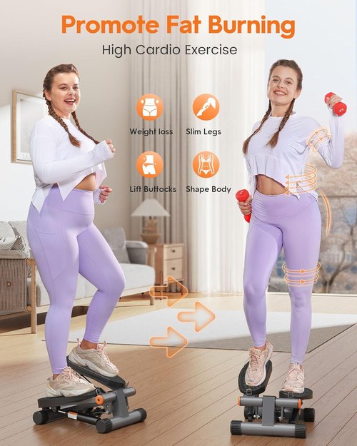 Niceday Mini Stepper - Home Exercise Equipment with Resistance Bands & LCD Monitor | 300LBS Capacity, Black