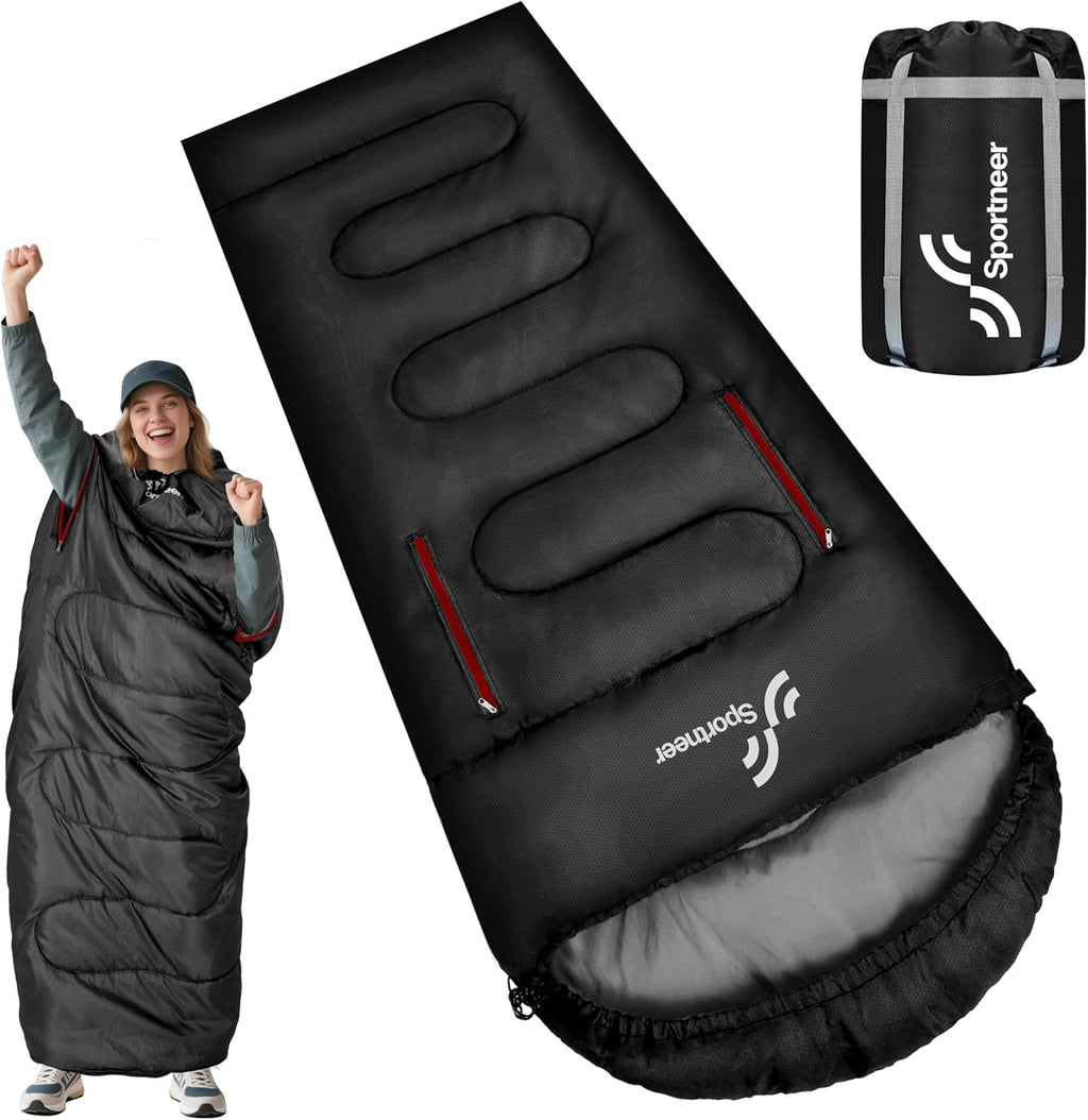 Sportneer Wearable Sleeping Bag - Walkable Design with Arm Zippers, Waterproof & Compact for Camping, Travel, and More