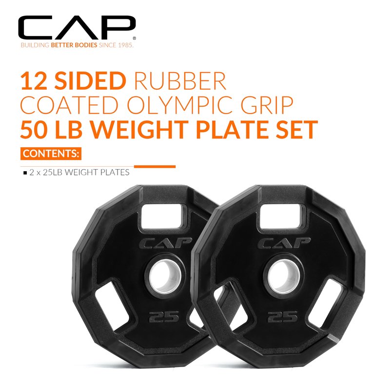 CAP Barbell 25 Lb 12-Sided Rubber Coated Olympic Weightlifting Grip Plate – Pair (25lb x 2)