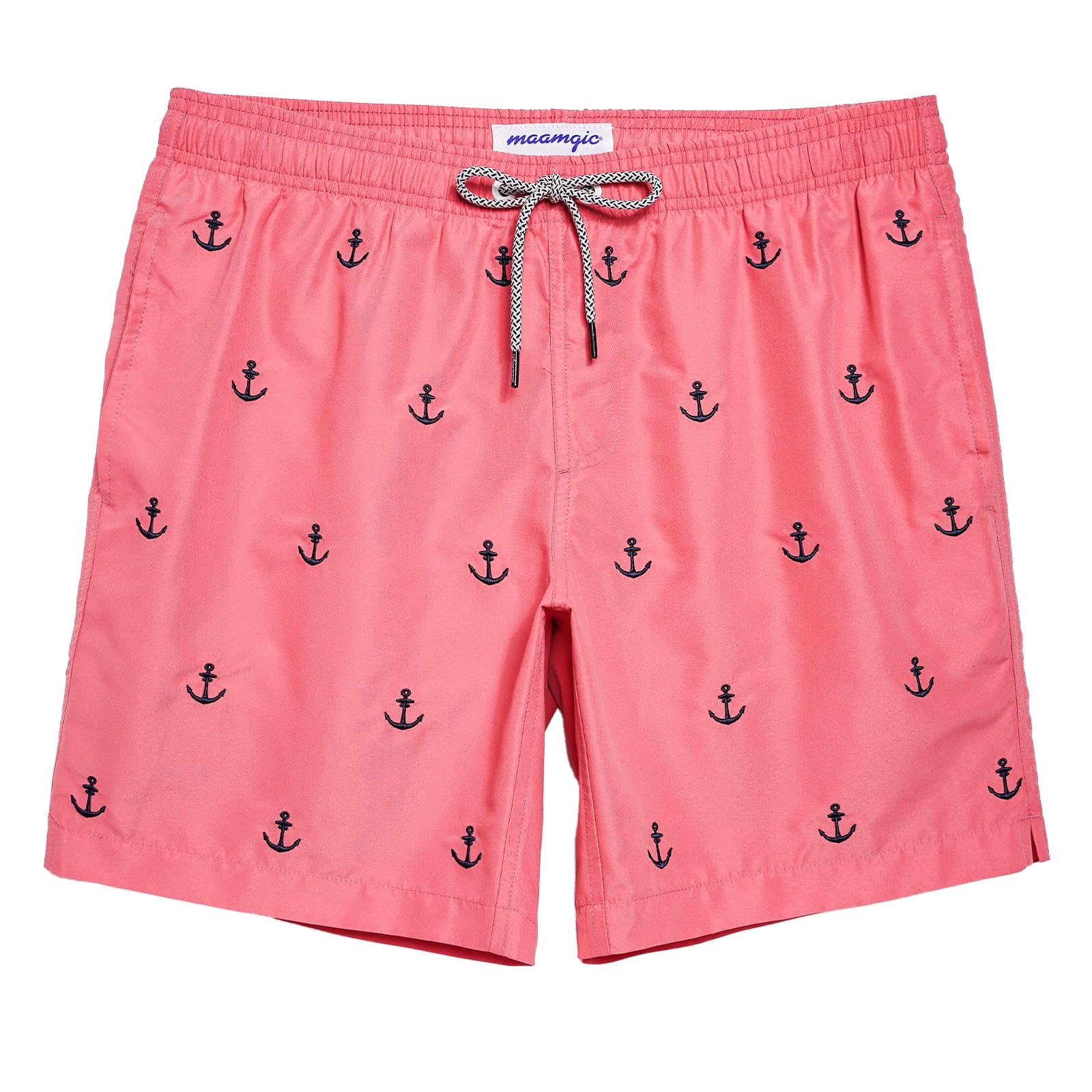 MaaMgic Mens Quick Dry Anchor Swim Trunks with Mesh Lining Swimwear Bathing Suits,Red-glm009,Small