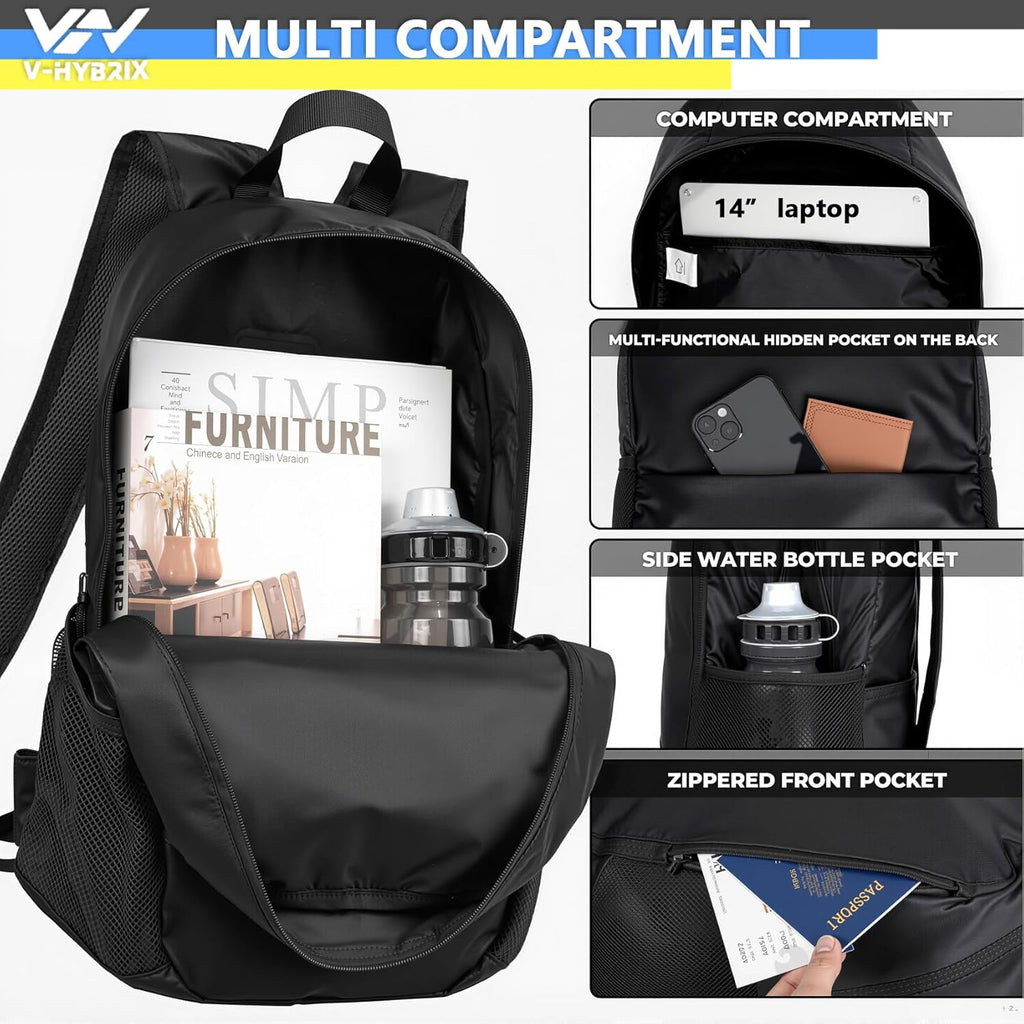 Skiennix 30L Commuter Backpack - Lightweight Waterproof Laptop Bag for Travel & School - Black