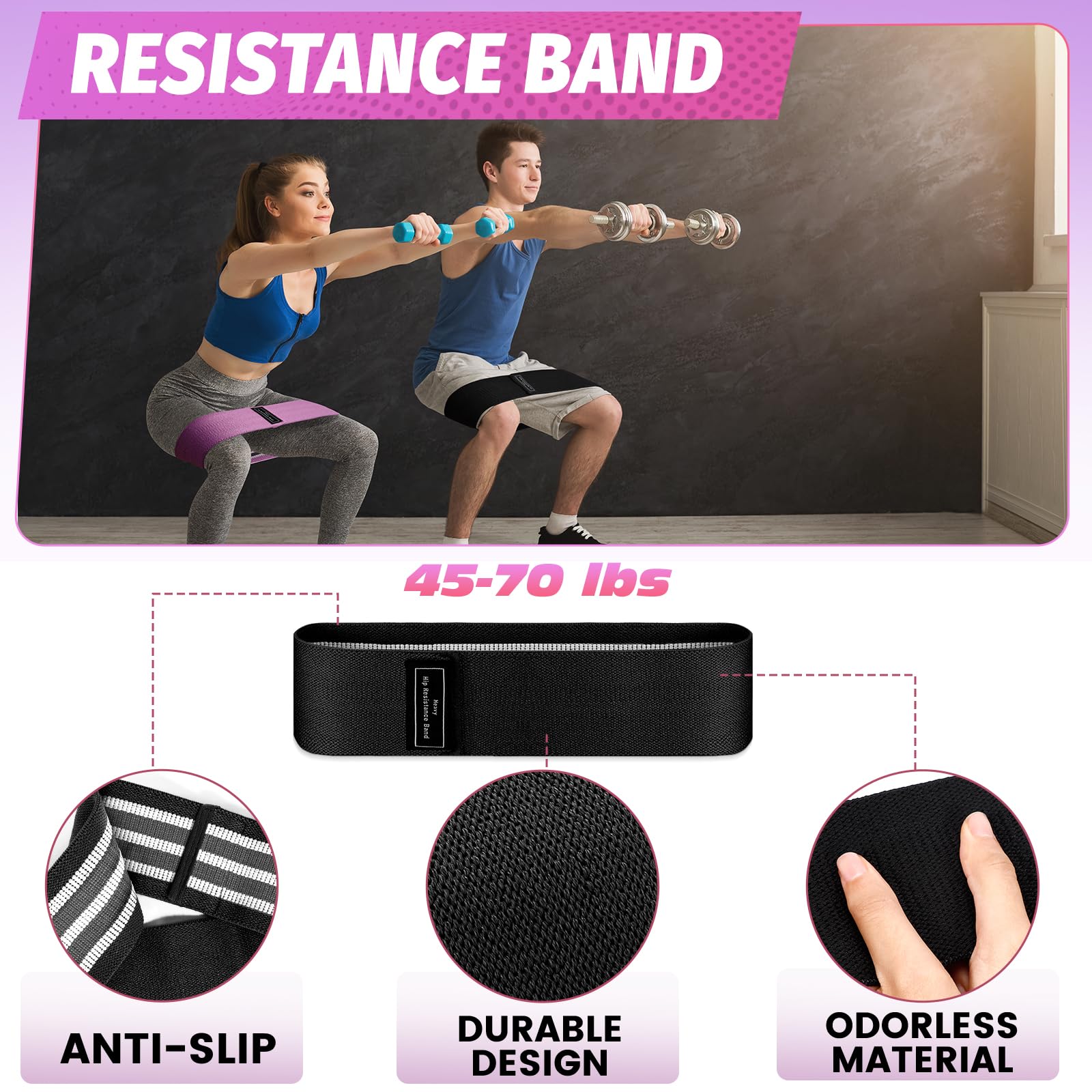 Turakun Gym Barbell Pad Set: Hip Thrusts Pad for Squats Ankle Strap for Cable Machine Hip Resistance Band Weight Lifting Strap and Carry Bag Gym Equipment Accessories, Black
