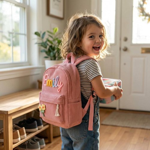 MBBEST Personalized Corduroy Backpack - Custom Embroidered Name Daypack for Kids | Perfect Birthday & Christmas Gift