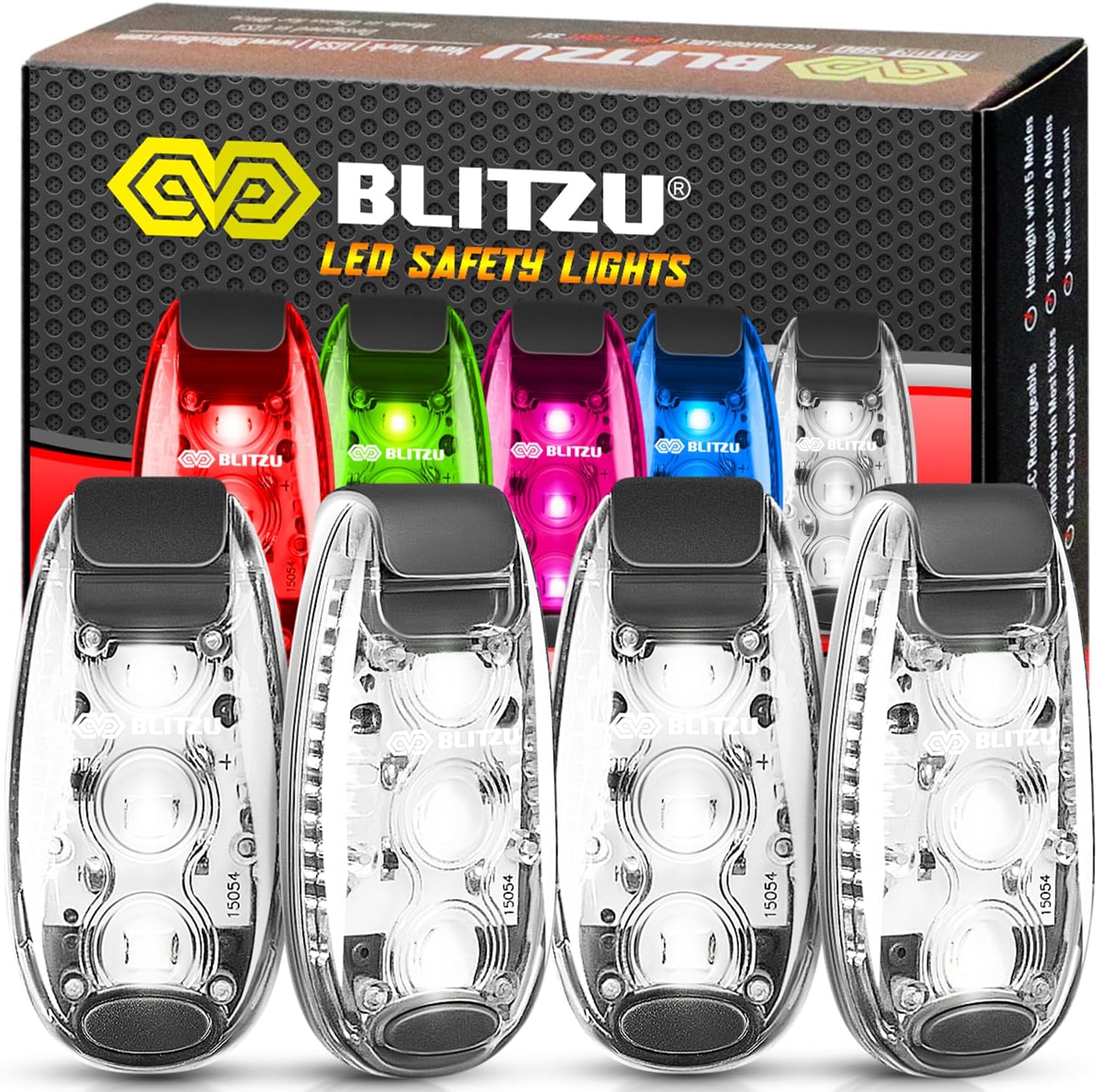 Skiennix LED Safety Lights - High Visibility Clip-On Strobe Lights for Night Walking, Running & Hiking | 4 Pack