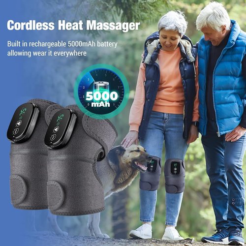 NORTHERN BROTHERS Cordless Heated Knee Massager with Heat & Vibration, 3 Heat & Vibration Modes, 5000mAh USB-C Rechargeable, Adjustable Wrap for Knee Shoulder Elbow (2 Pack)