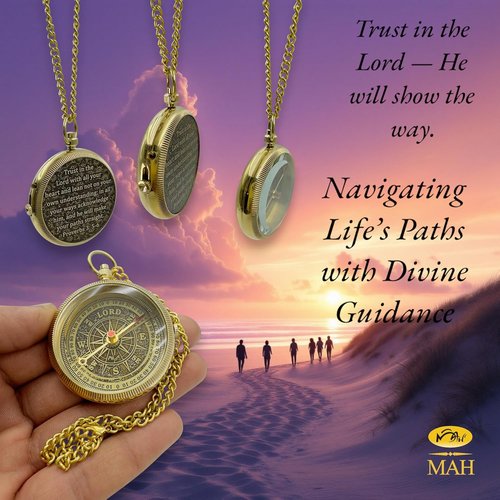 Handmade Brass Compass by [Brand Name] - Engraved Faith Messages | Inspirational Religious Gift for Baptism, Confirmation, or Christmas