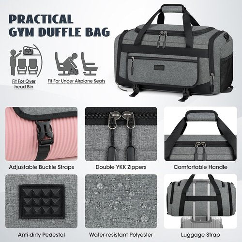 IGOLUMON Gym Bag - 40L Water-Resistant Sports Duffel with Shoe Compartment & Wet Pocket - Gray