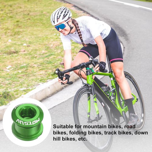 HARFINGTON 10pcs Single Chain Ring Bolts M8 Aluminum Alloy Bicycle Crankset Nuts Chainwheel Screw for Road Bike Mountain Bike, Green