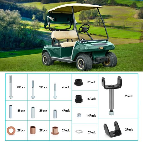 10L0L Golf Cart Deluxe Front and Rear End Repair Kit for Club Car DS 1992-Up Gas & Electric Models with Kingpins/Delta A Arm Bushings/Front & Rear Leaf Spring Bushings and Bolts/Clevis