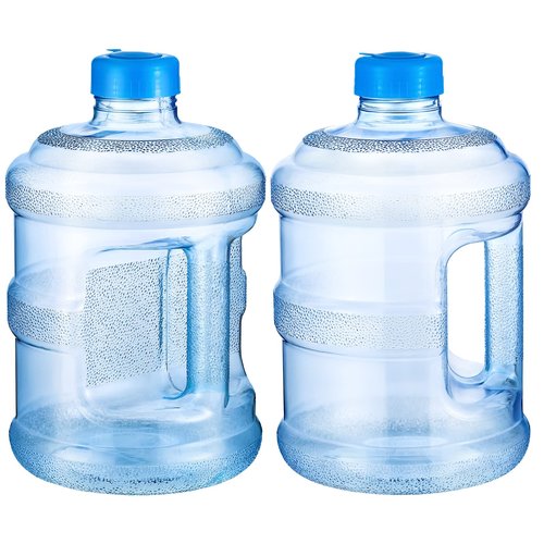 Bokon Empty 2 Pieces 1 Gallon water jugs Round Plastic Water Bottle with Handle Screw Cap Reusable Large Capacity Bottle for Camping Outdoor Travel Gym Use