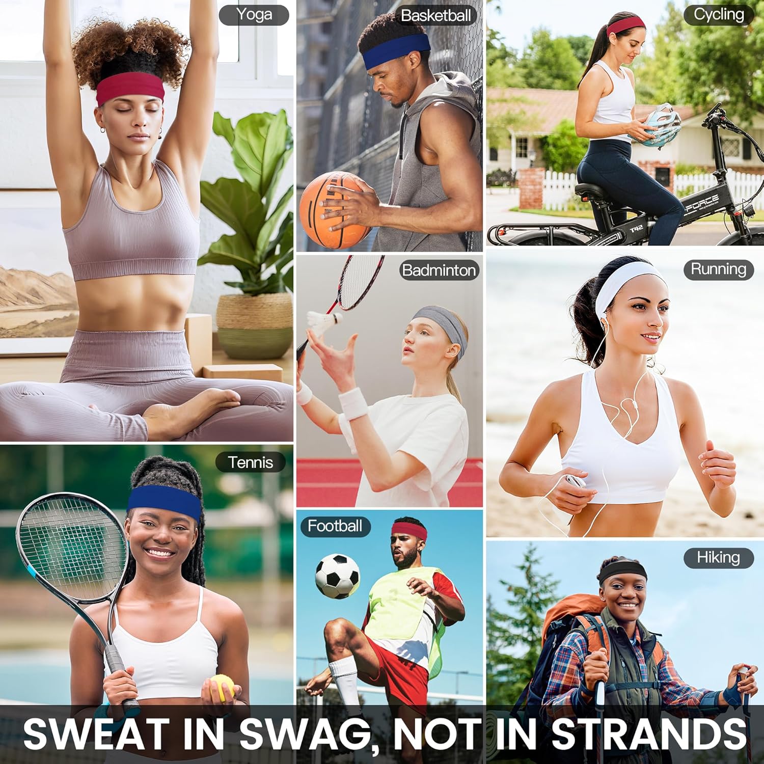 Skiennix 10 PCS Headbands - Non-Slip Cotton for Sports & Outdoor Activities | Perfect for Running, Yoga, Gym