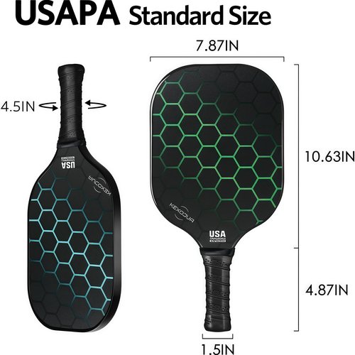 KEXOJUA Pickleball Paddles Set of 2, USAPA Approved Fiberglass Surface Pickleball Set with 2 Pickleball Rackets, 4 Pickleball Balls, 1 Portable Carry Bag, Pickle Racket Set for Men Women Blue Green