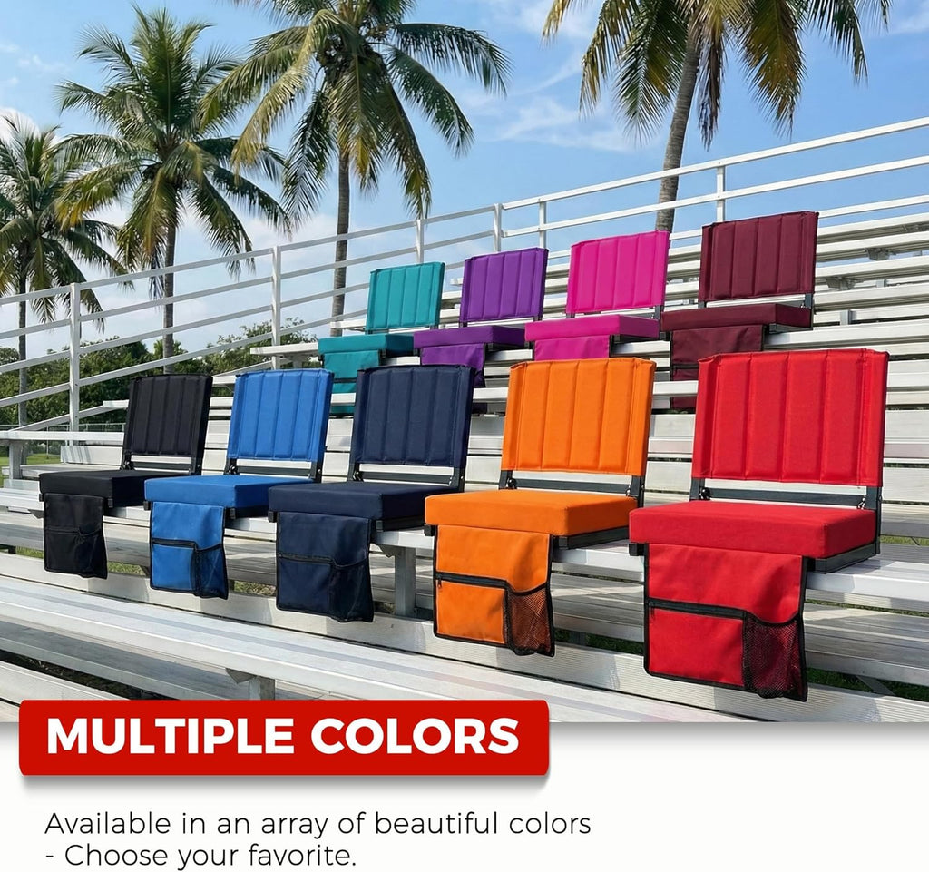 Sport Beats Stadium Seats - Comfortable Bleacher Chair with Back Support & Cushion | Black, 1pc Regular - 17" W x 12" D x 16.5" H