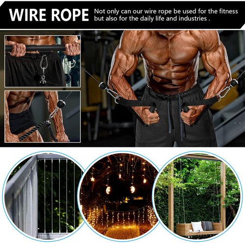 Favuit Fitness Pulley Cable, Gym Replacement Cable, Heavy Duty Steel Wire Rope, Black, 98IN