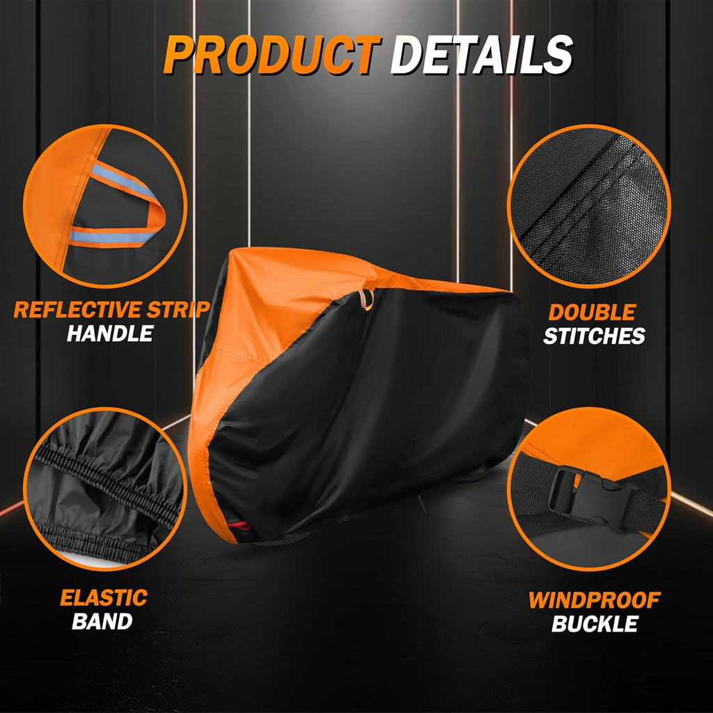 Skiennix Bike Cover - All-Weather Waterproof Protection | Lock Hole for Mountain & Road Bikes - XL Black & Orange (79 x 27.5 x 44 Inches)