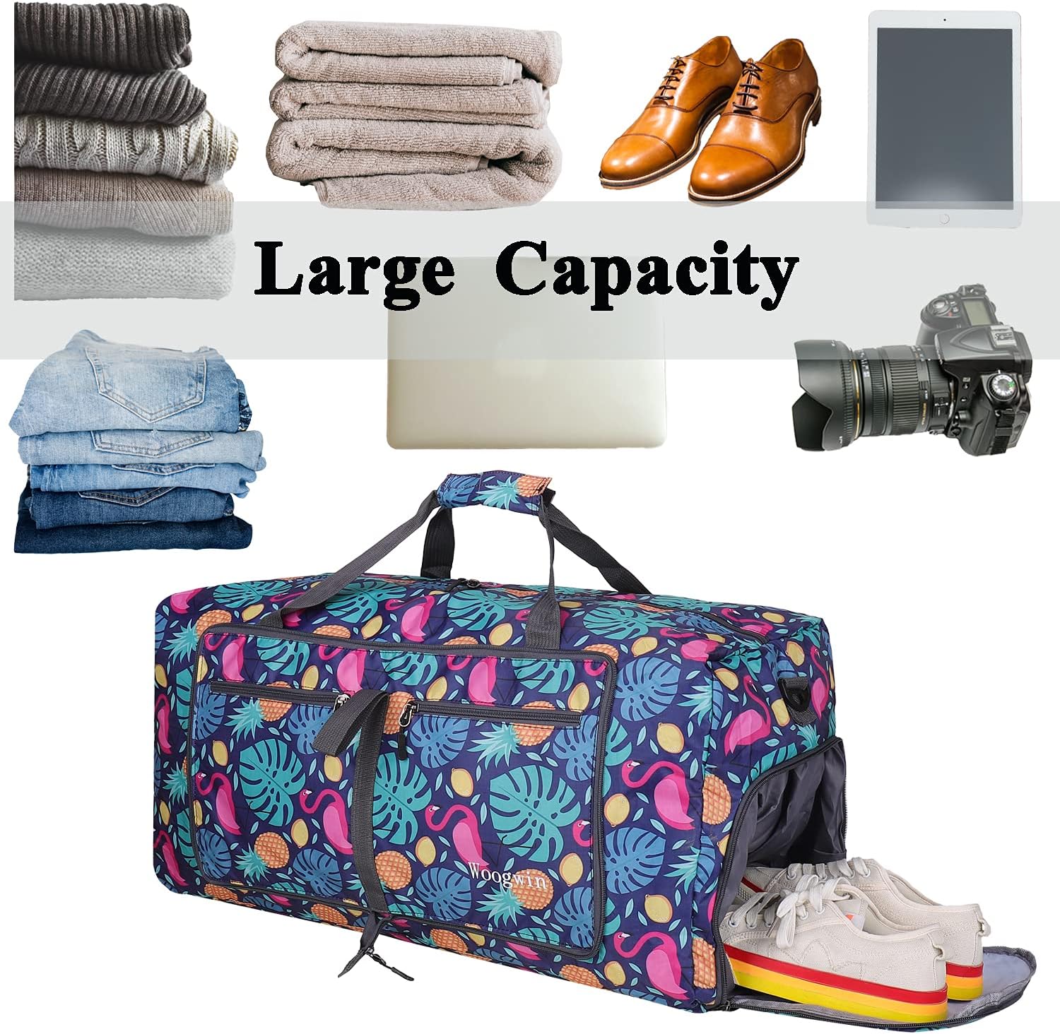 Woogwin Travel Duffel Bag - Large Waterproof Foldable Design for Gym, Beach & Sports Activities