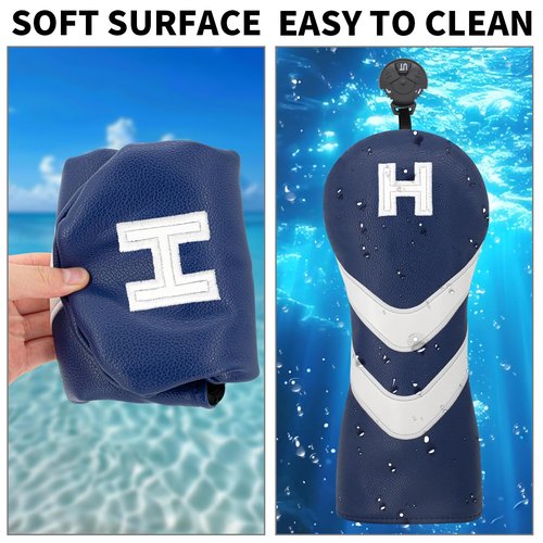 Golf Head Cover Golf Club Blue Leather Headcovers Set Fits Driver Fairway Wood Hybrid Utility Putter Iron Wedge Headcover.